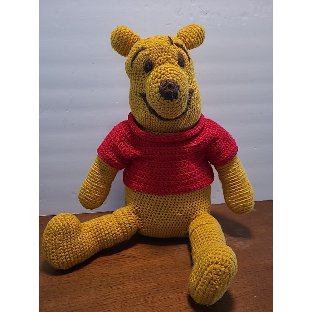 Vintage 17" Winnie the Pooh Red Hand Made Crochet Stuffed Knitted‎ Bear Rare